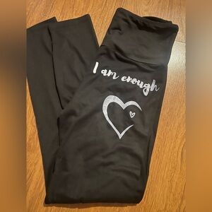 Black Leggings with Heart and Text Design